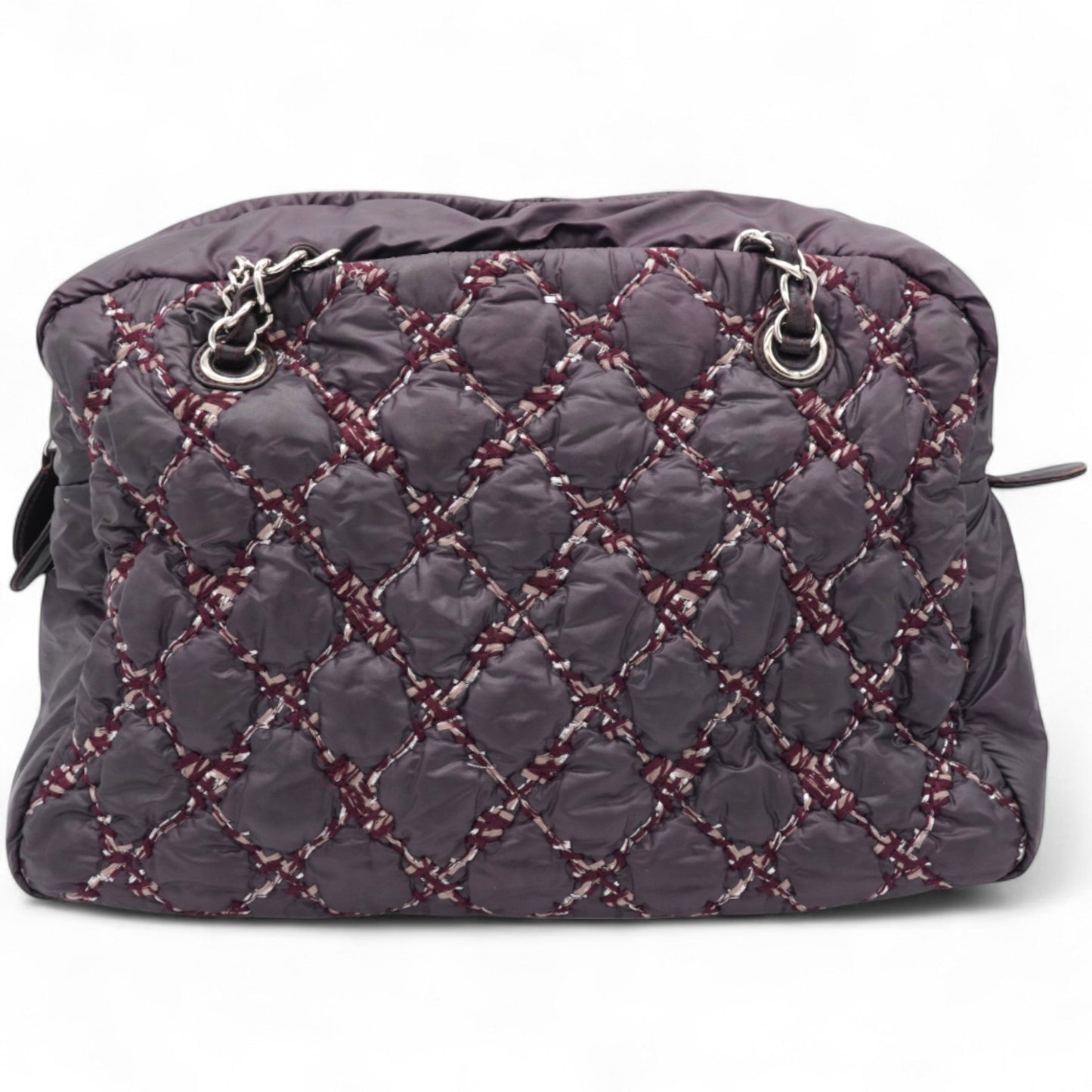 Nylon Quilted Tweed Stitch Bubble Camera Case Purple