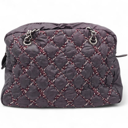 Nylon Quilted Tweed Stitch Bubble Camera Case Purple