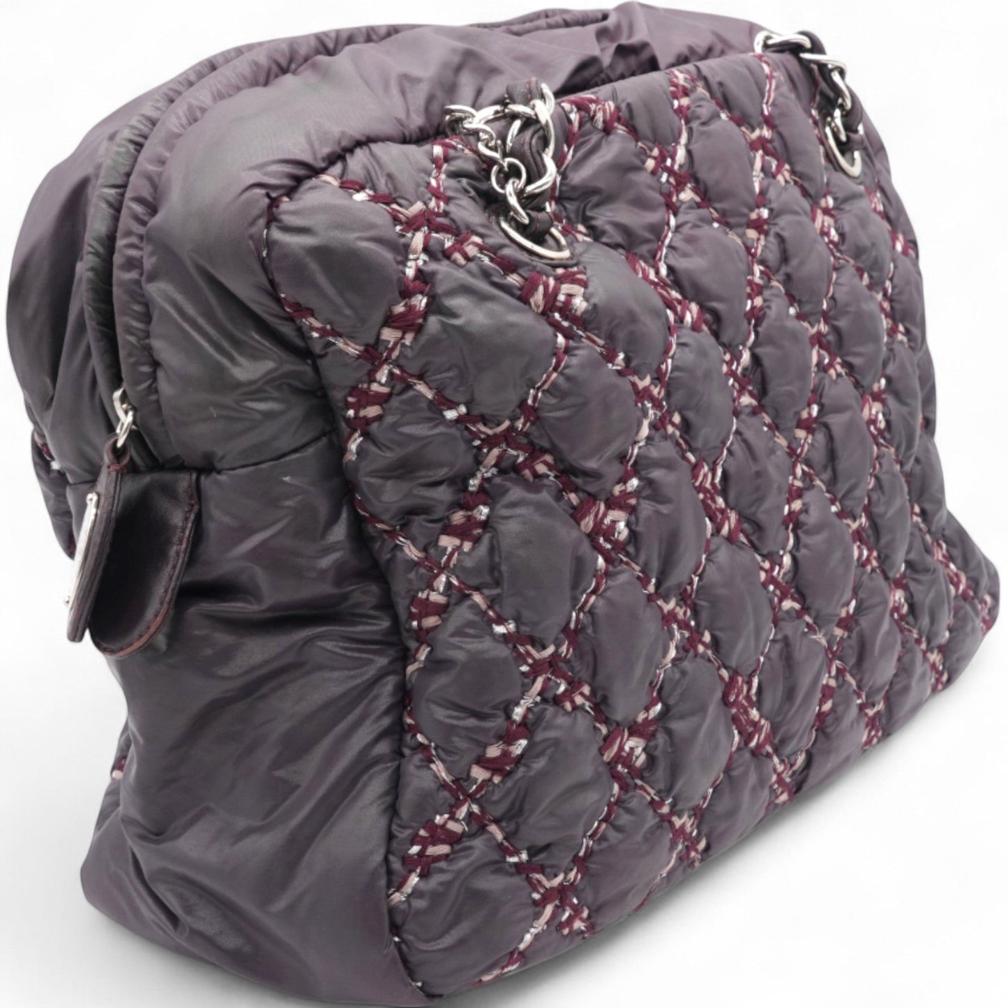Nylon Quilted Tweed Stitch Bubble Camera Case Purple