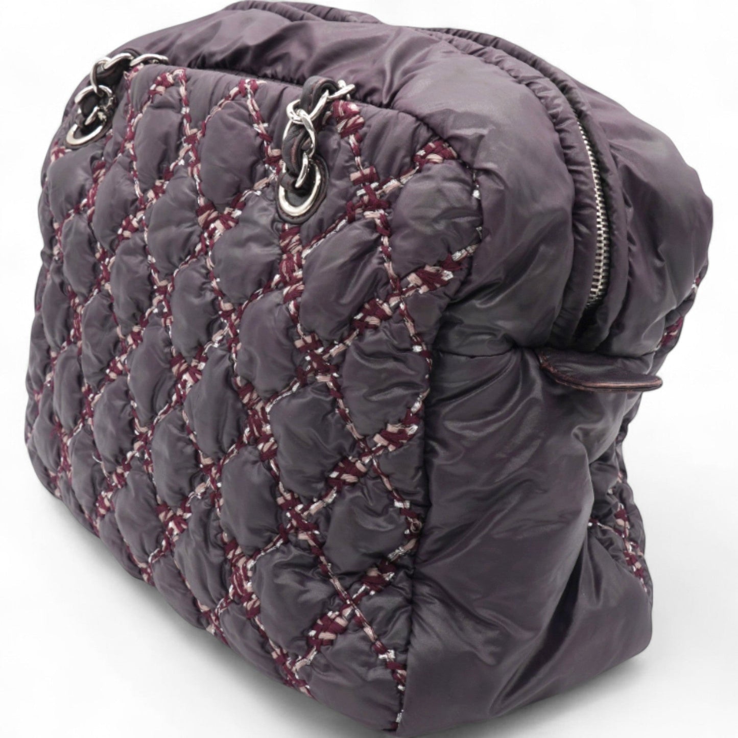 Nylon Quilted Tweed Stitch Bubble Camera Case Purple