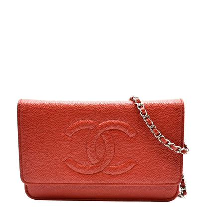 Chanel Timeless WOC Caviar Leather Wallet on Chain Shoulder Bag Red