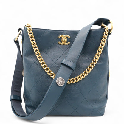 Button Up Hobo Quilted Calfskin with Grosgrain Small Shoulder Bag