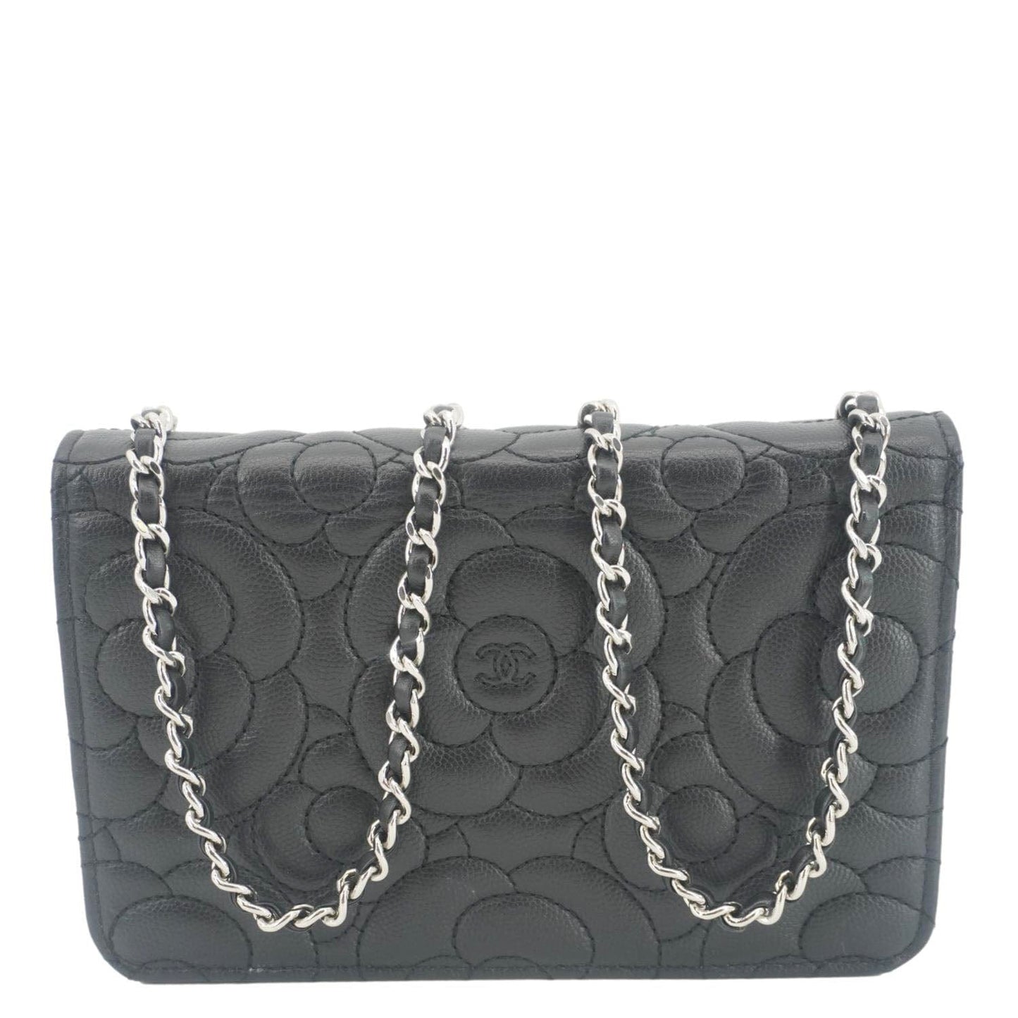 Chanel Camellia Caviar Leather Wallet on Chain Shoulder Bag Black