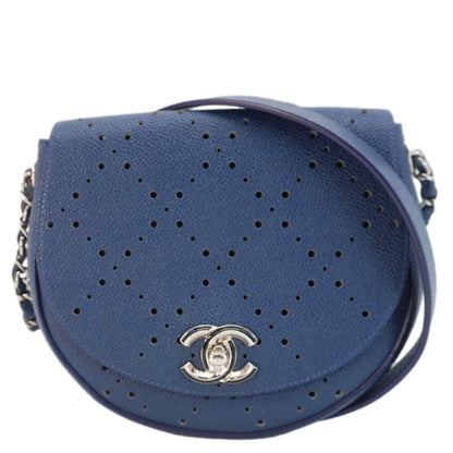 Chanel Perforated Caviar Leather Messenger Bag Navy Blue