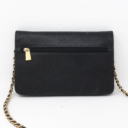 Timeless CC Wallet On Chain Black Caviar Leather