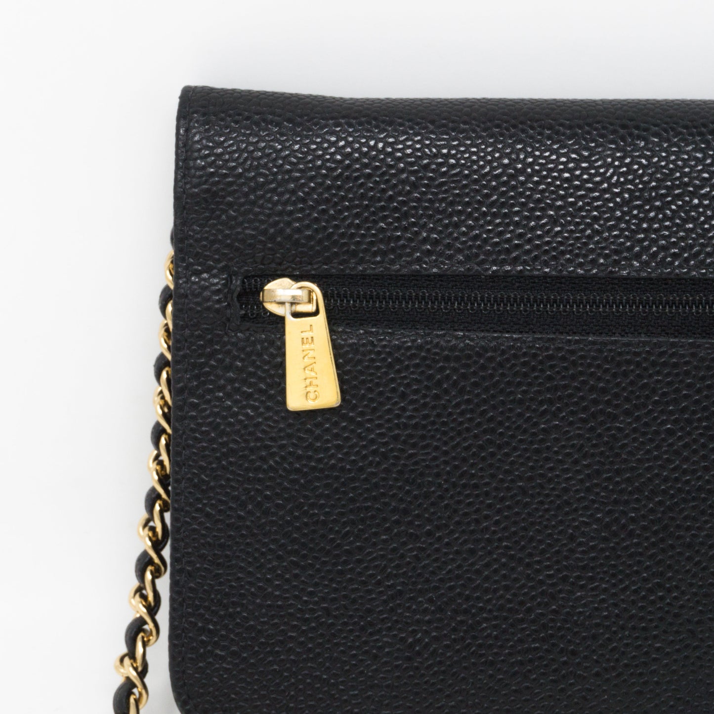 Timeless CC Wallet On Chain Black Caviar Leather