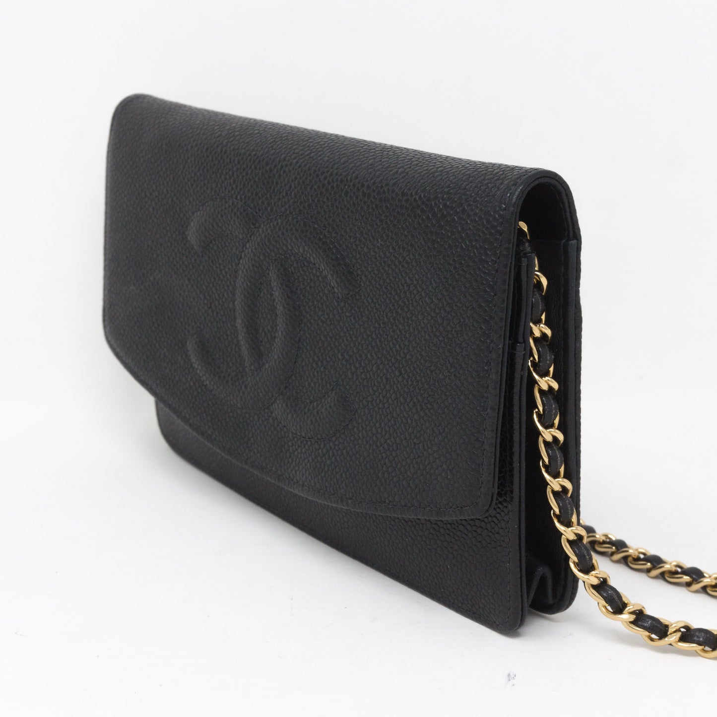 Timeless CC Wallet On Chain Black Caviar Leather