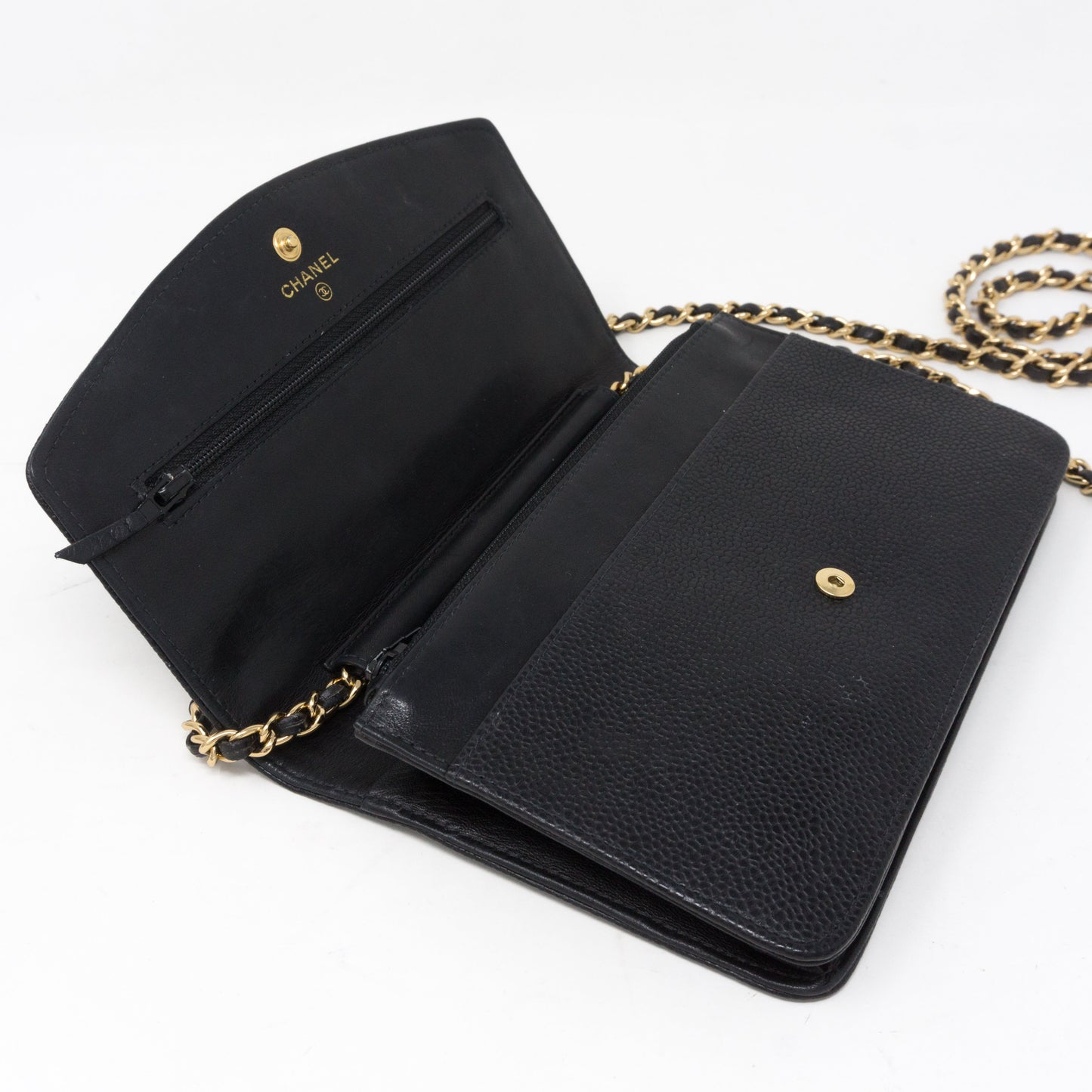 Timeless CC Wallet On Chain Black Caviar Leather