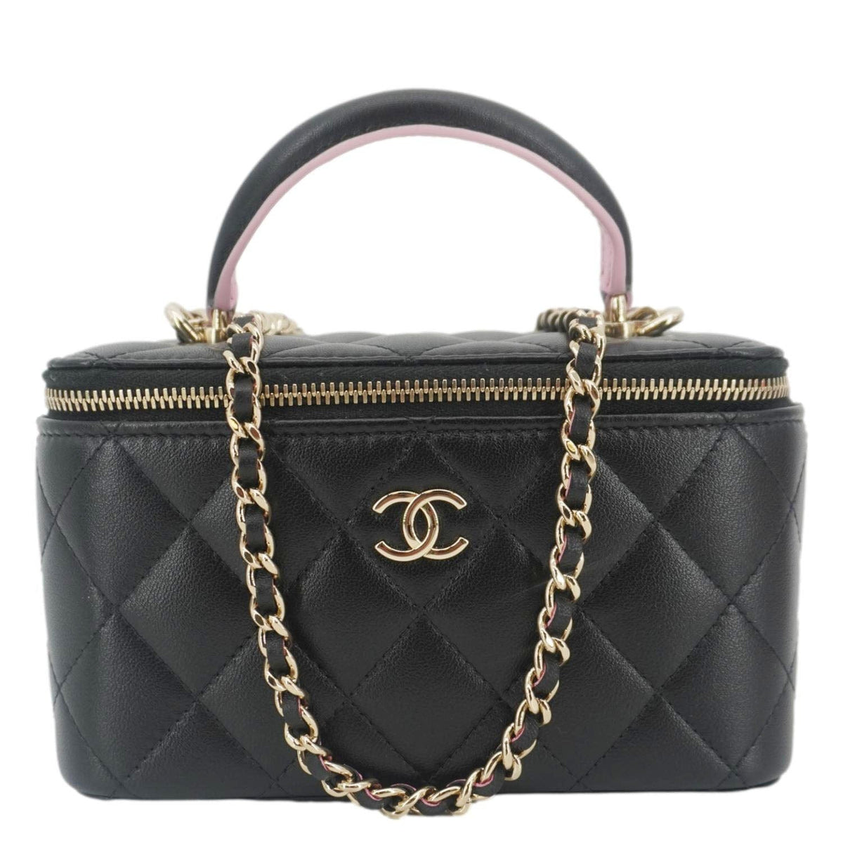 Chanel Vanity Case Quilted Leather Top Handle Crossbody Bag Black