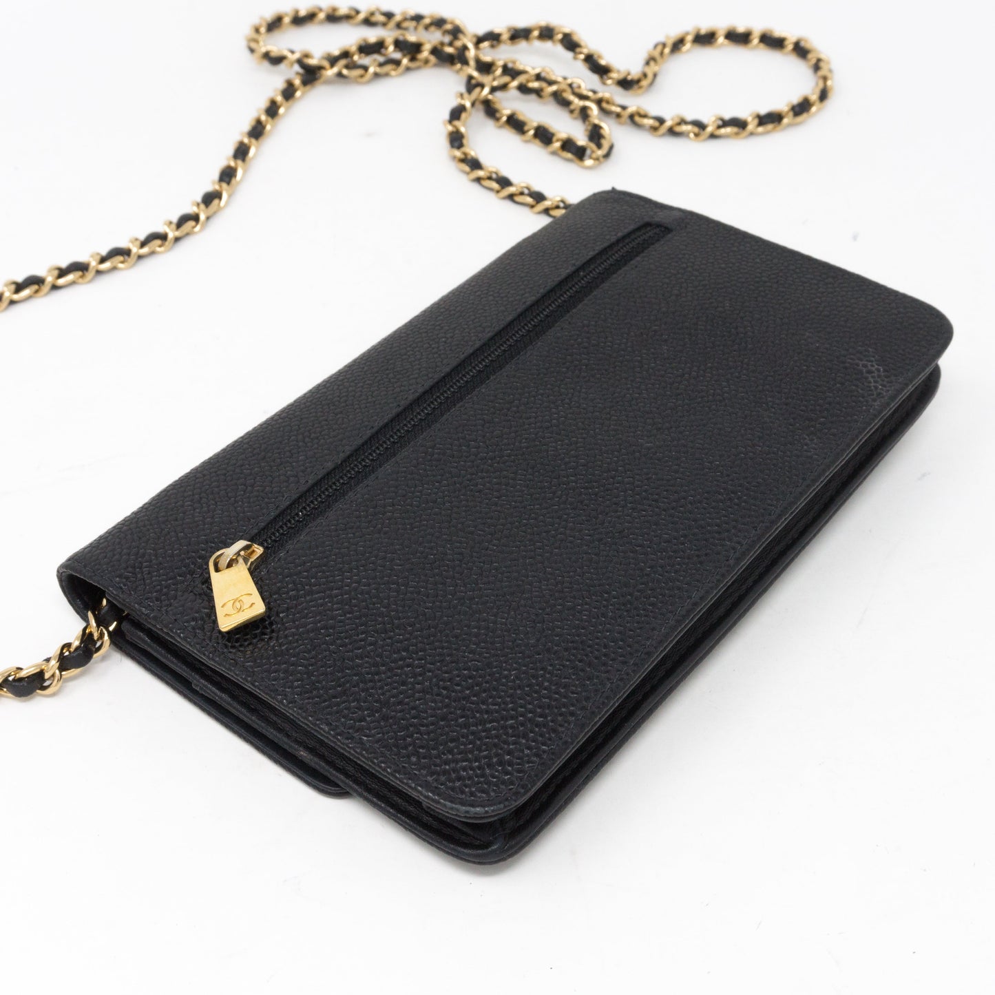 Timeless CC Wallet On Chain Black Caviar Leather