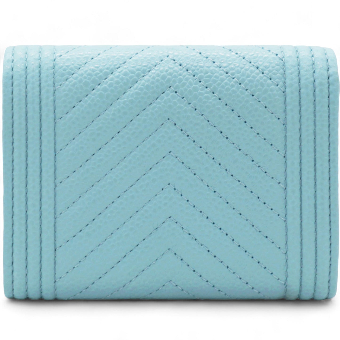 Caviar Chevron Quilted Boy  Holder Wallet Light Blue