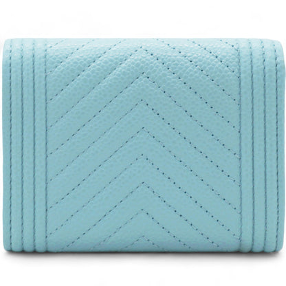 Caviar Chevron Quilted Boy  Holder Wallet Light Blue