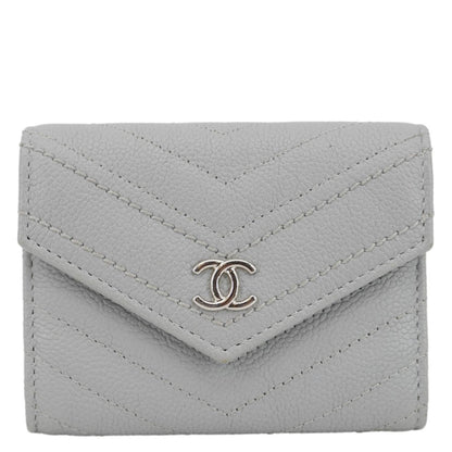 Chanel Envelope Flap Chevron Caviar Leather Compact Wallet Grey
