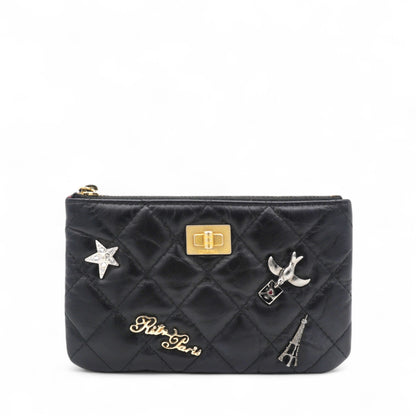 Aged Calfskin Quilted Small Lucky Charms Coin Purse Black