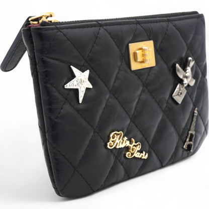 Aged Calfskin Quilted Small Lucky Charms Coin Purse Black