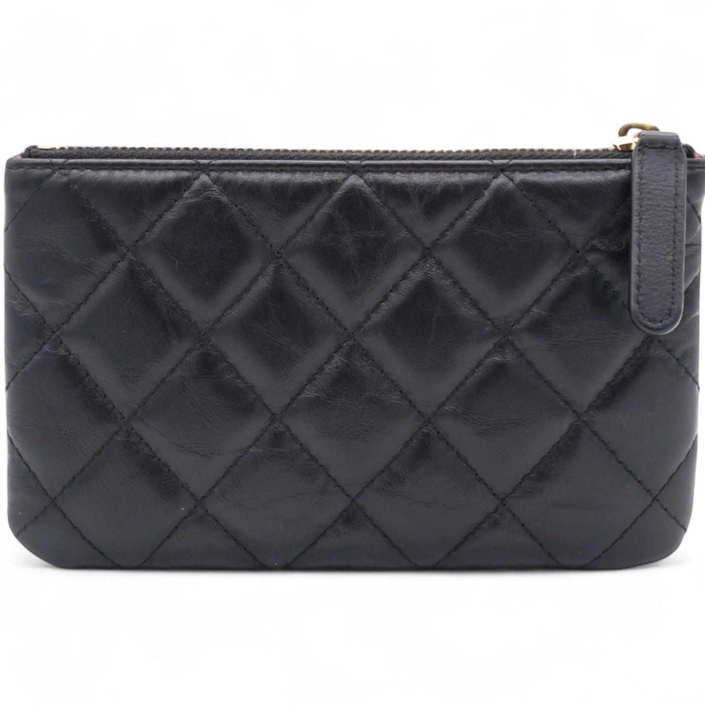 Aged Calfskin Quilted Small Lucky Charms Coin Purse Black