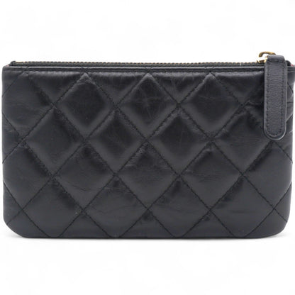 Aged Calfskin Quilted Small Lucky Charms Coin Purse Black