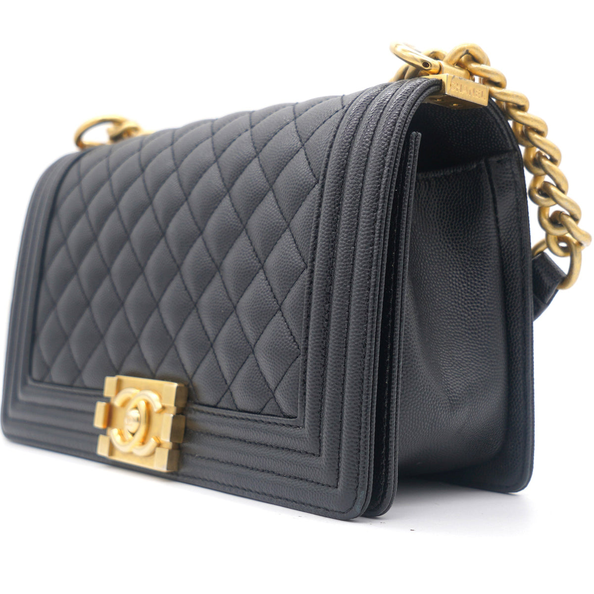 Black Caviar Quilted Old Medium Boy Flap