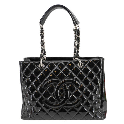 Chanel Grand Shopping Patent Quilted Leather GST Tote Bag Black