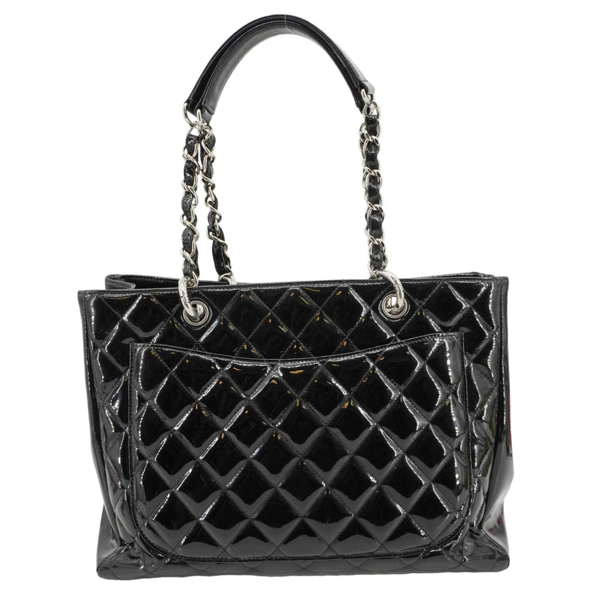 Chanel Grand Shopping Patent Quilted Leather GST Tote Bag Black
