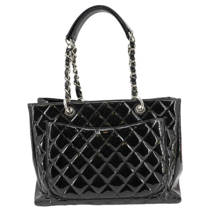 Chanel Grand Shopping Patent Quilted Leather GST Tote Bag Black