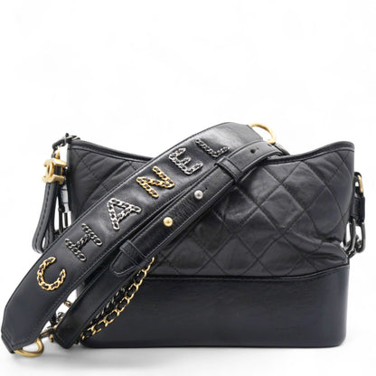 Quilted Aged Leather Gold/Silver Tone Medium Black