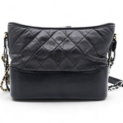 Quilted Aged Leather Gold/Silver Tone Medium Black