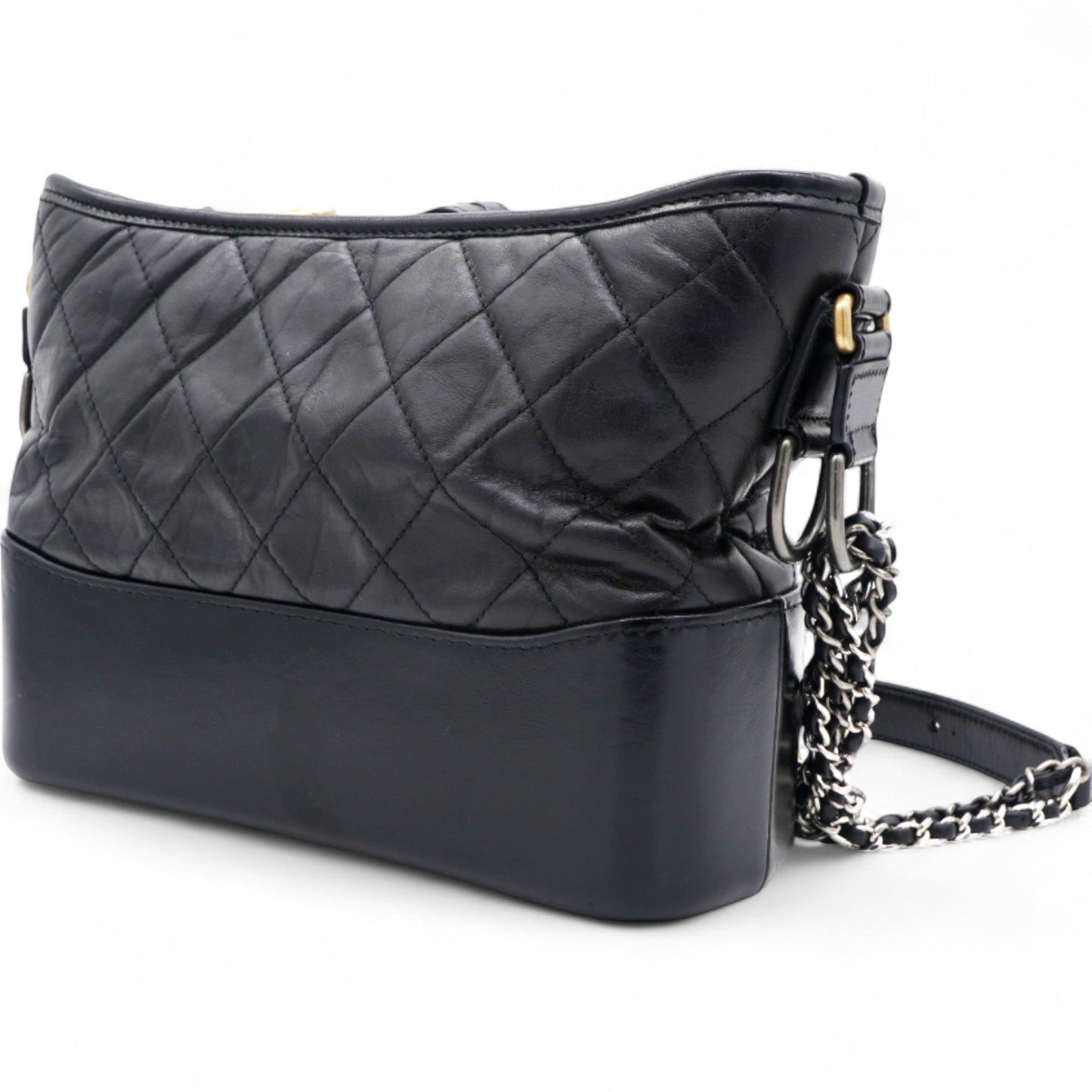 Quilted Aged Leather Gold/Silver Tone Medium Black