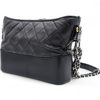 Quilted Aged Leather Gold/Silver Tone Medium Black