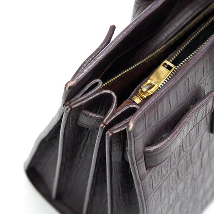 SAINT LAURENT/ YSL CLASSIC SAC DE JOUR IN CROCODILE EMBOSSED BURGUNDY