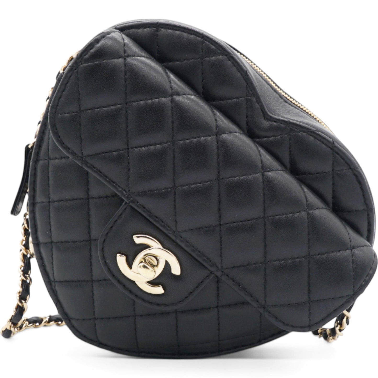 CC In Love Large Heart Bag Black Lambskin Light Gold Hardware