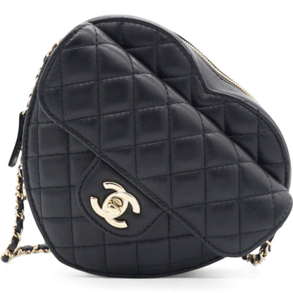 CC In Love Large Heart Bag Black Lambskin Light Gold Hardware