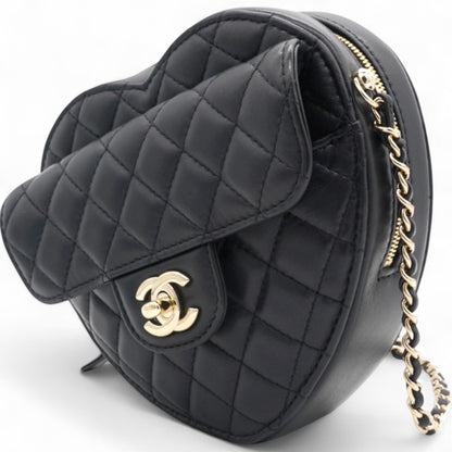 CC In Love Large Heart Bag Black Lambskin Light Gold Hardware