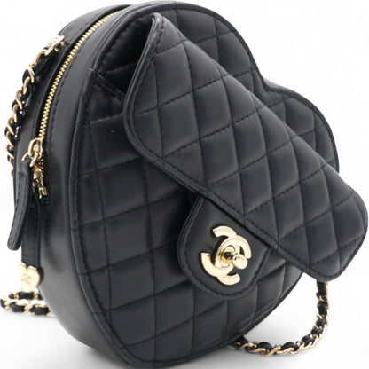 CC In Love Large Heart Bag Black Lambskin Light Gold Hardware