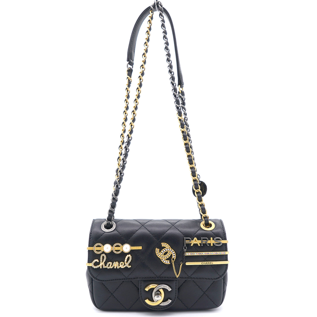 Lambskin Quilted Coco Clips Mini Flap Bag Black