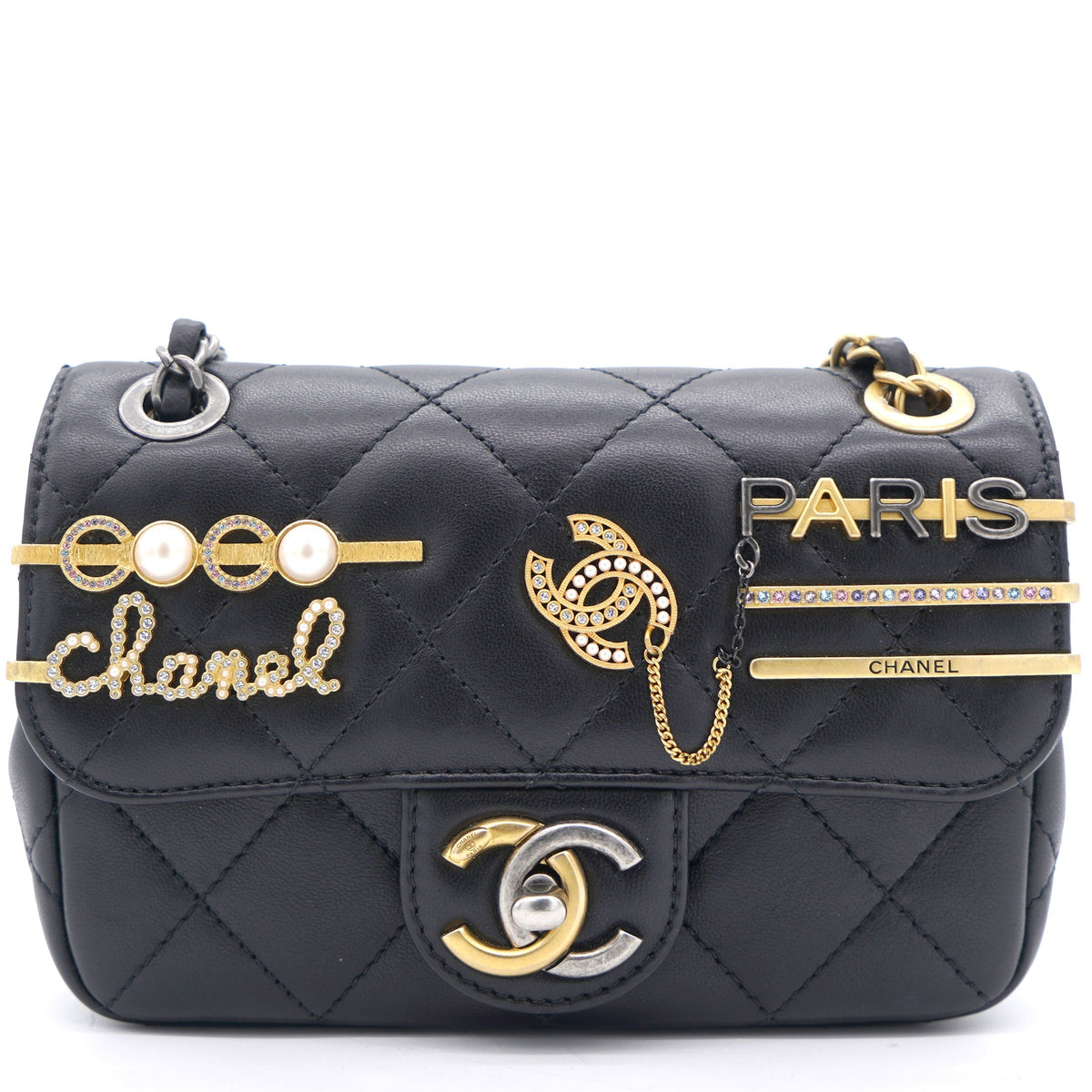 Lambskin Quilted Coco Clips Mini Flap Bag Black