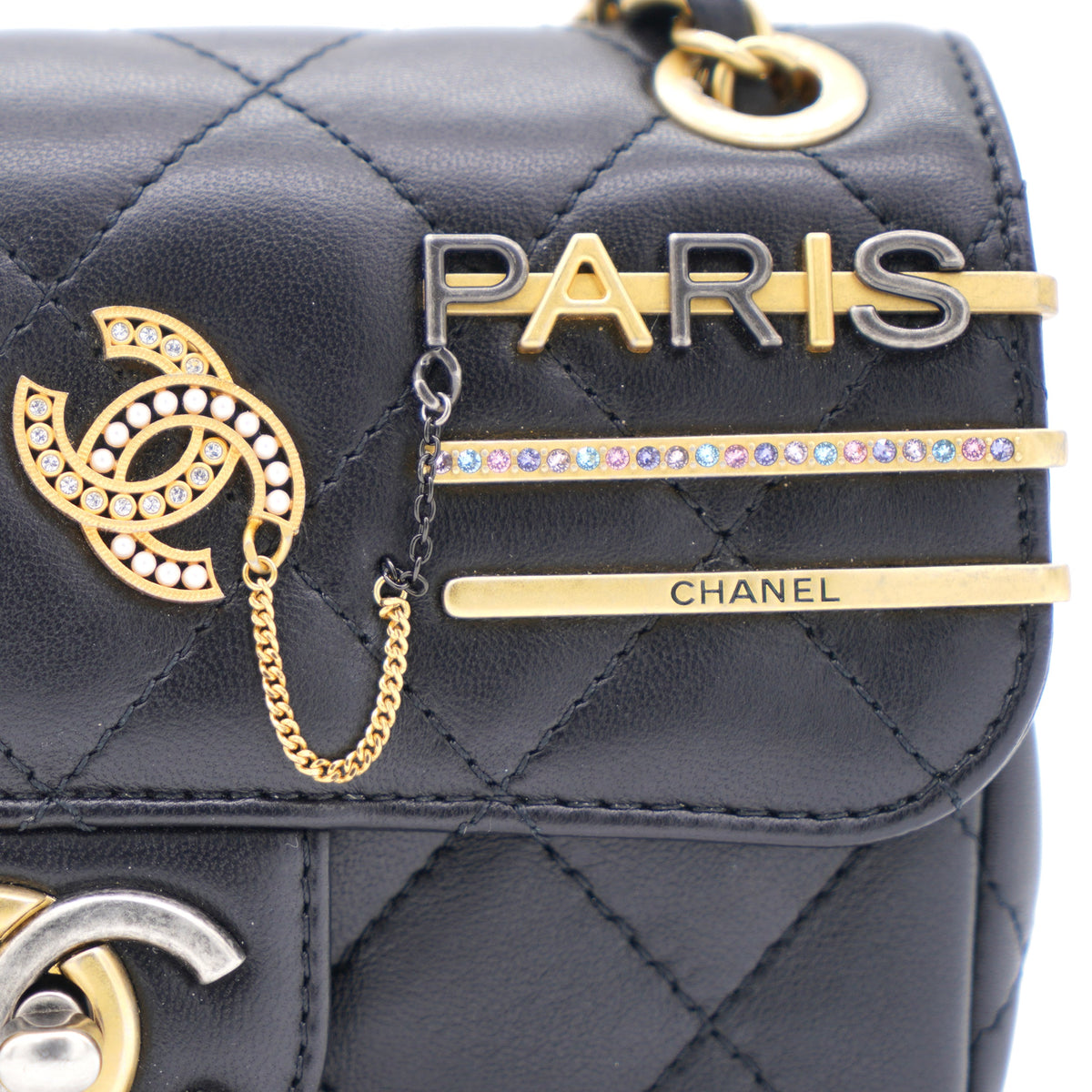 Lambskin Quilted Coco Clips Mini Flap Bag Black