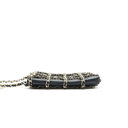 Chanel Gold Clutch O Chain Phone Holder black GHW