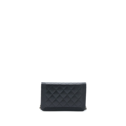 Chanel Boy Wallet on Chain Caviar Black Ruthenium Hardware (Microchip)