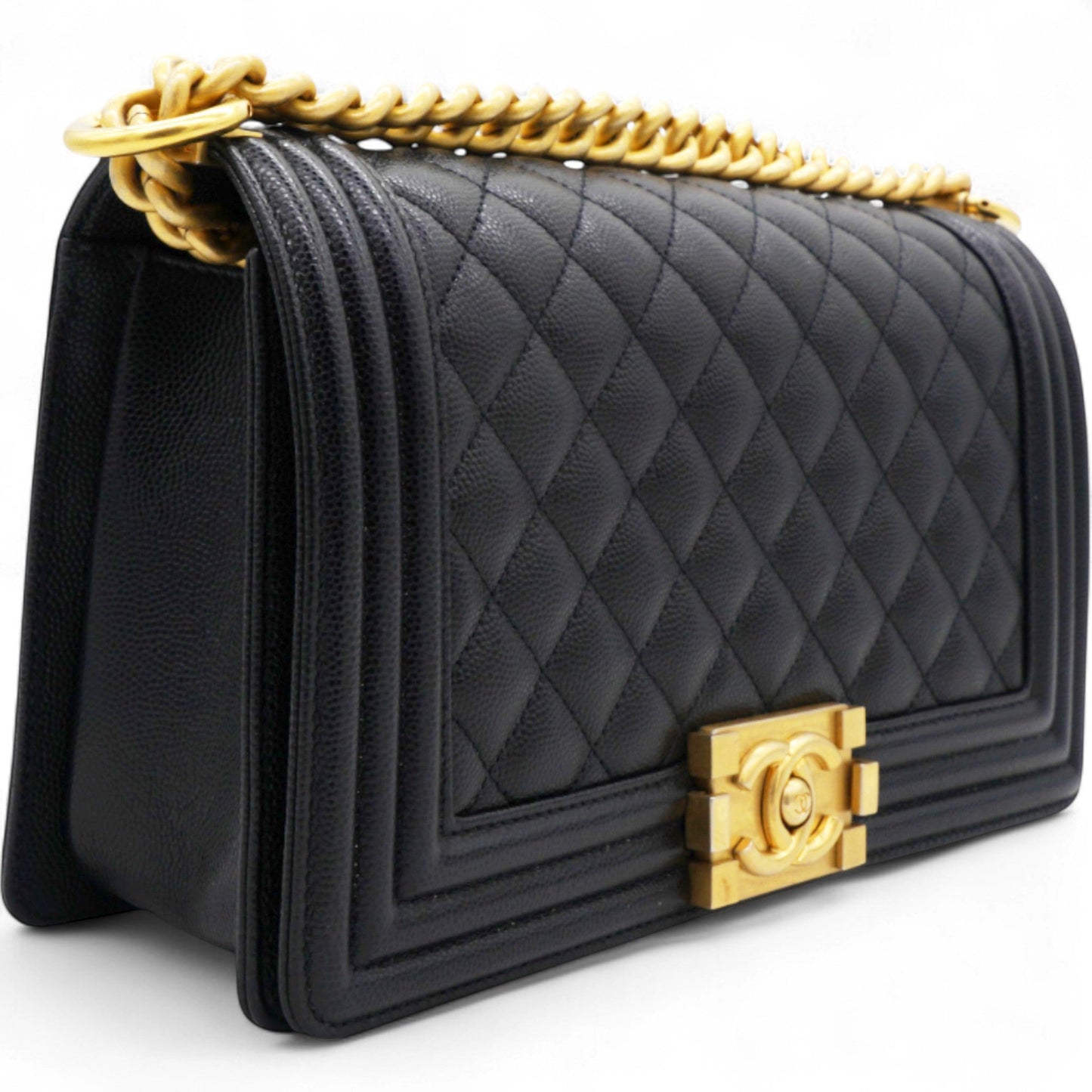 Caviar Quilted Boy Flap Black Medium