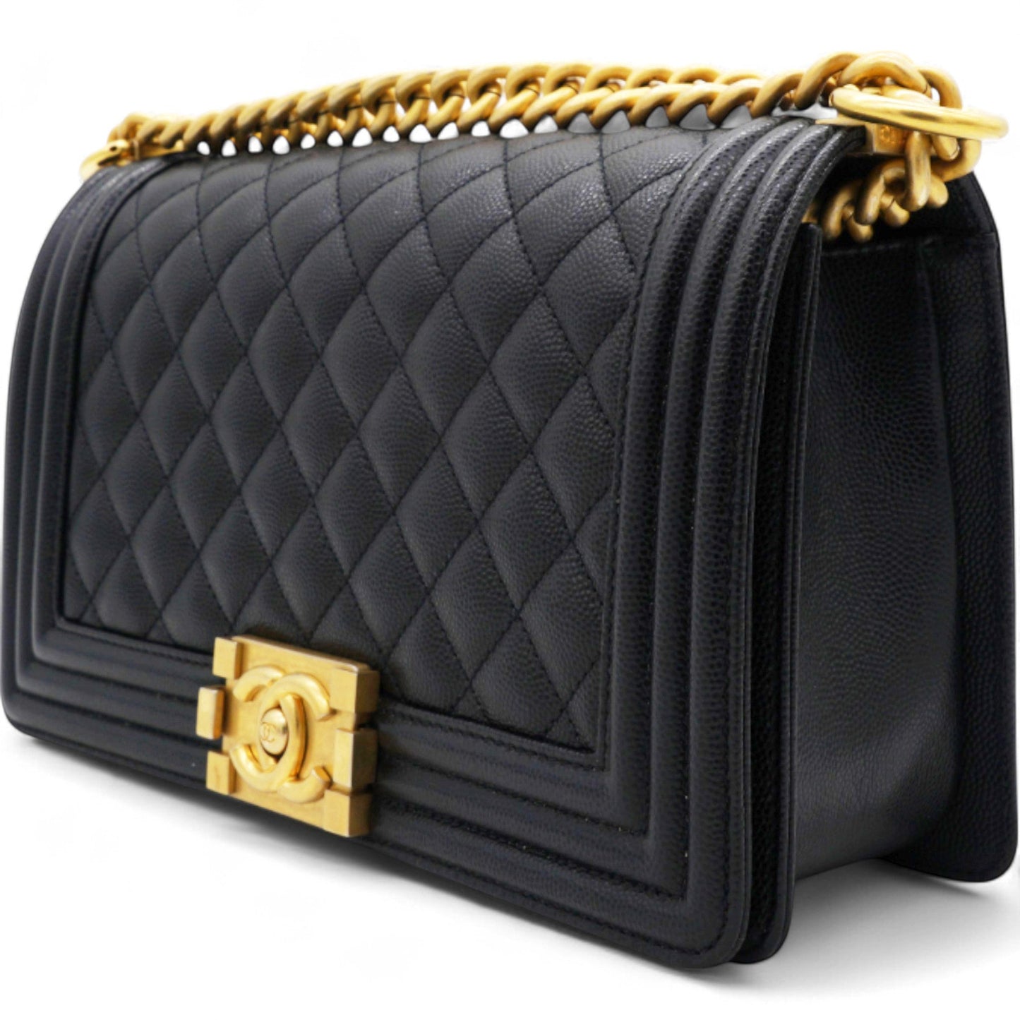 Caviar Quilted Boy Flap Black Medium