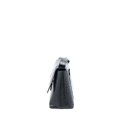 Balenciaga Small Downtown Shoulder Bag Croc Embossed Leather Black with Black Hardware
