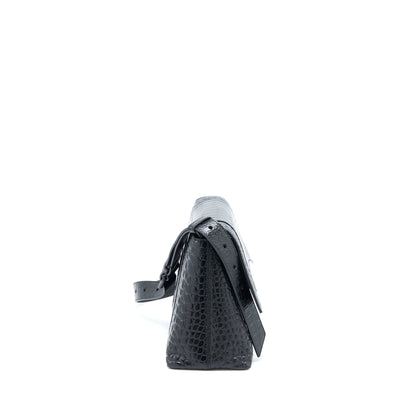 Balenciaga Small Downtown Shoulder Bag Croc Embossed Leather Black with Black Hardware