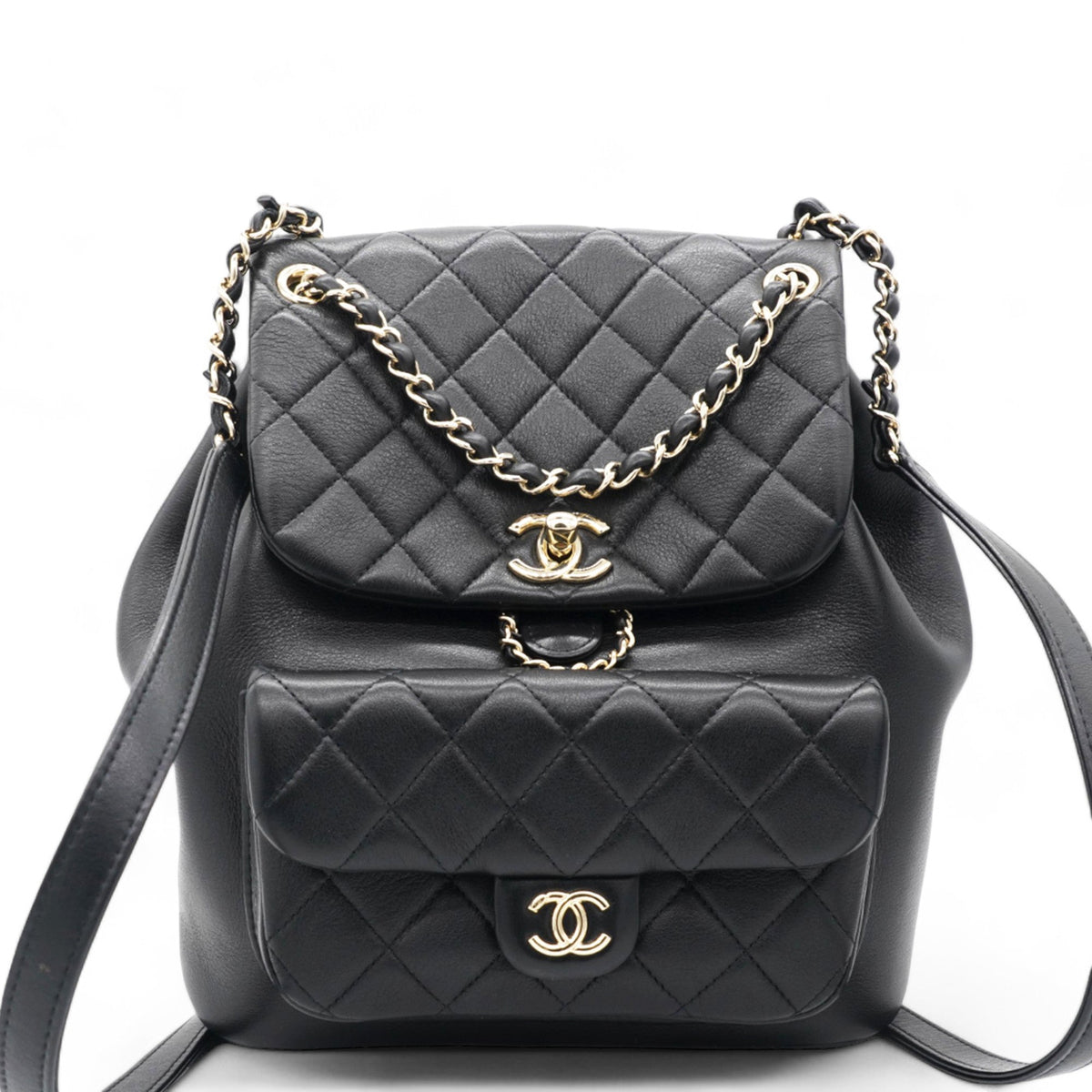Lambskin Quilted Duma Drawstring Backpack Black Large