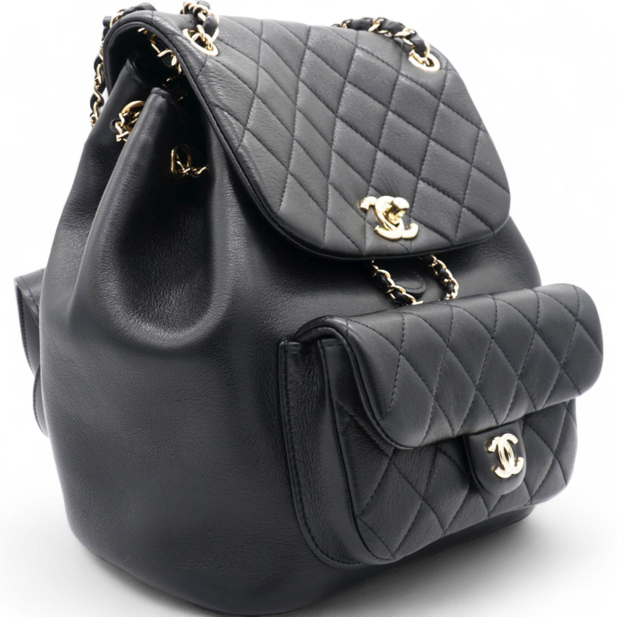 Lambskin Quilted Duma Drawstring Backpack Black Large