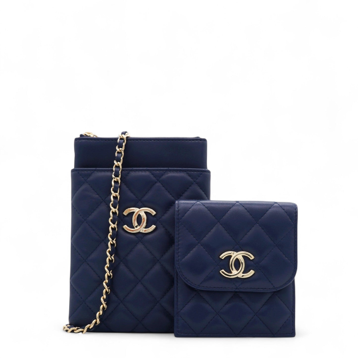 Navy Lambskin Quilted Flap Front Pocket Phone Holder Bag