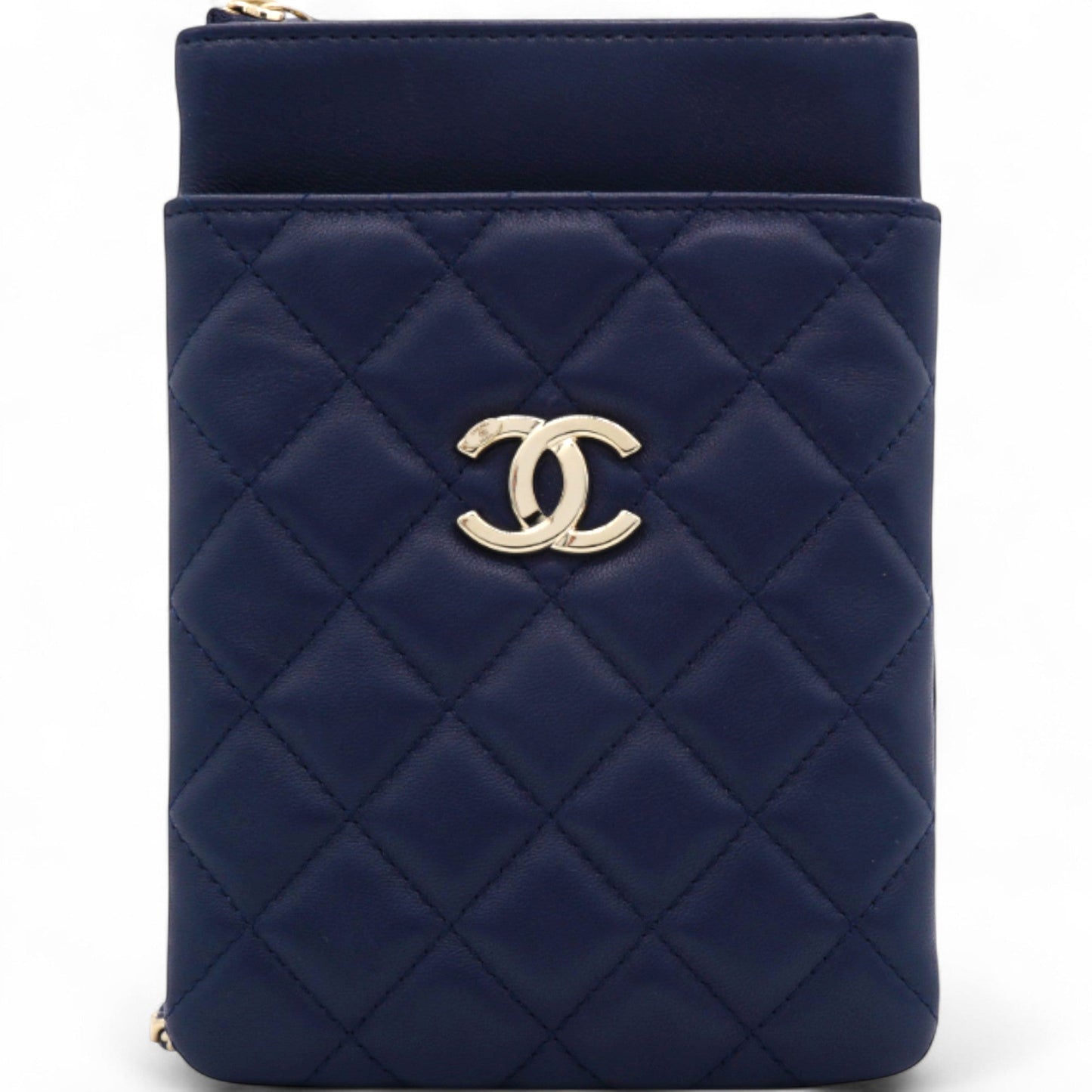 Navy Lambskin Quilted Flap Front Pocket Phone Holder Bag
