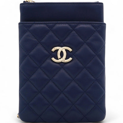 Navy Lambskin Quilted Flap Front Pocket Phone Holder Bag