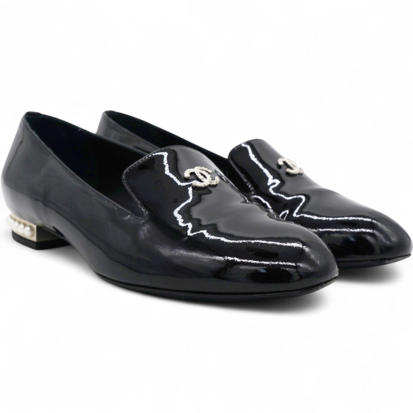 Patent Leather Pearl CC Loafers Black Size35.5