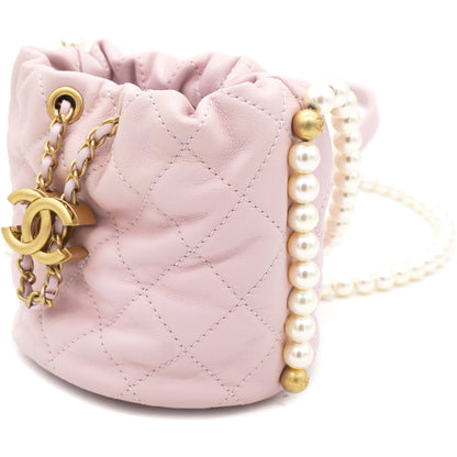 Calfskin Quilted Pearl Mini About Pearls Drawstring Bucket Light Pink